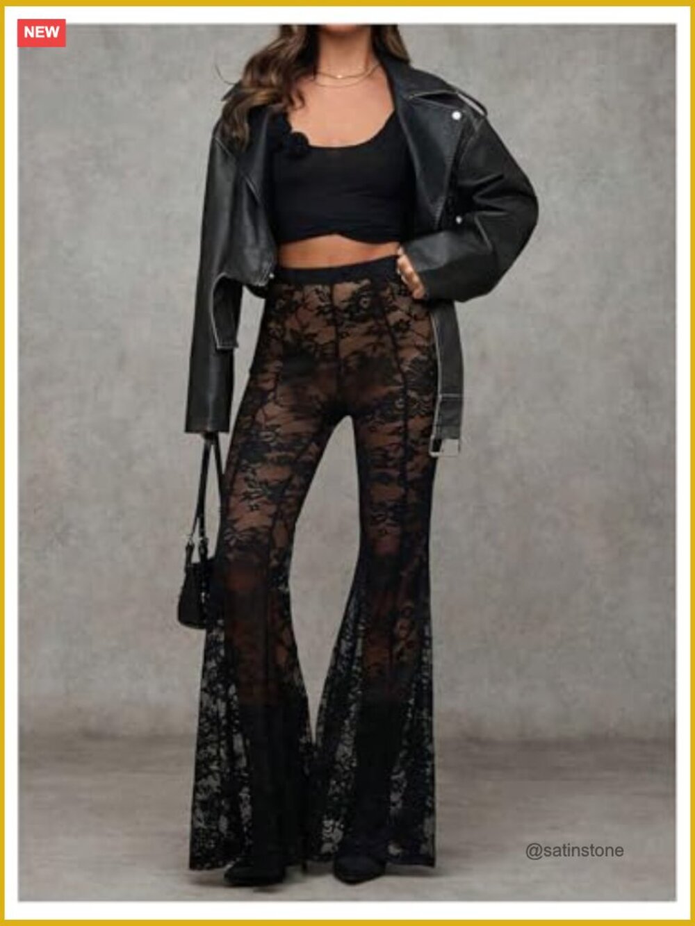 Sheer Lace High Waist Flared Leg Pants Bell Bottom Lightweight Summer Outfit - Picture 6 of 6